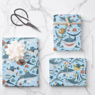 Die schicken Haie im Stil des Meeres Geschenkpapier Set