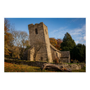 Die schiefe Kirche St Martin's in Cwmyoy, Wales Poster