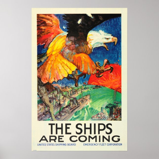 DIE SCHIFFE KOMMEN AUF Amerikanische Adlerkriegspr Poster (Vorne)