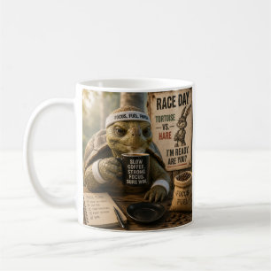 Die Schildkröte bereitet sich auf den Hasen vor Kaffeetasse