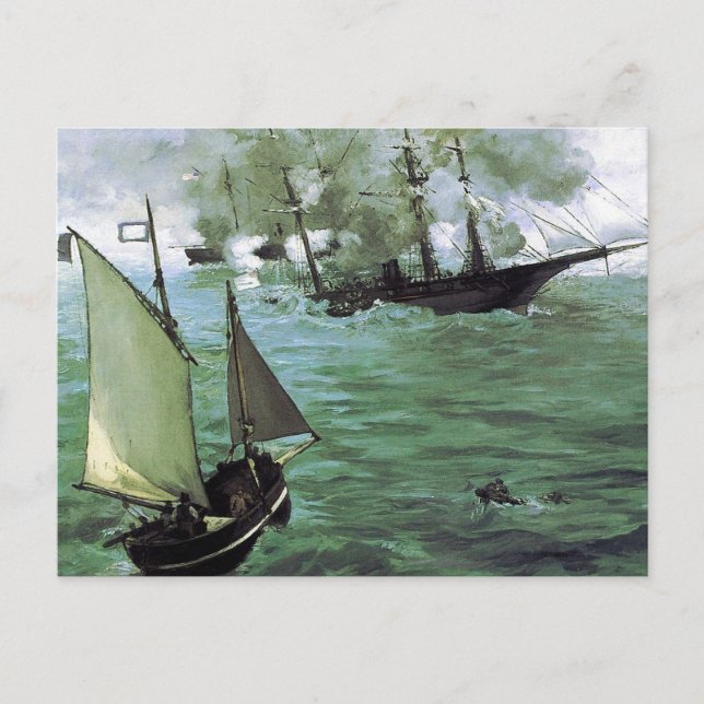 Die Schlacht von Kearsarge und Alabama Postkarte (Vorderseite)