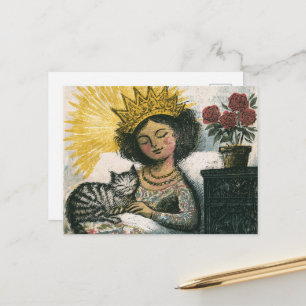 Die schlafende Katze und ihre Königin Postkarte