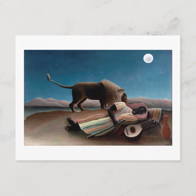 Die schlafende Sinti und Roma, Henri Rousseau Postkarte (Vorderseite)