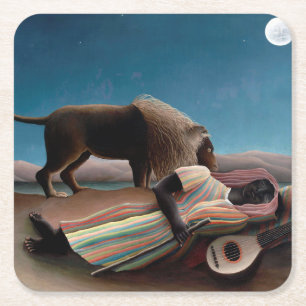 Die schlafende Sinti und Roma, Henri Rousseau Rechteckiger Pappuntersetzer