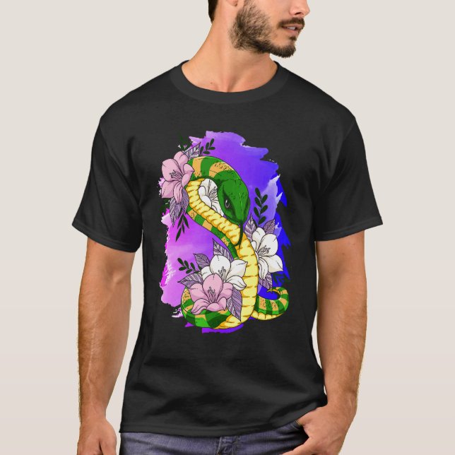 Die Schlange Rosa Blume Reptile Animal Schlange T-Shirt (Vorderseite)