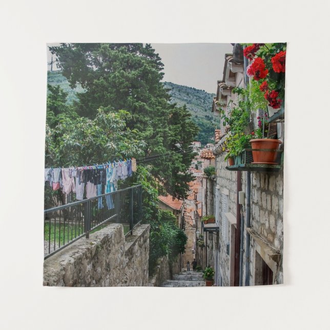 Die schmale Steinstraße in Dubrovnik Wandteppich (Vorderseite)