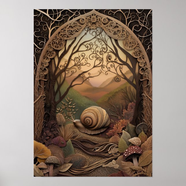 Die Schnecke | Sonnige Herbstwaldkunst Poster (Vorne)