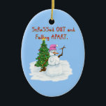 Die Schneefrau betonte und fiel auseinander Keramik Ornament<br><div class="desc">Die Schneefrau mit dem unglaublich witzig Cartoon ist ein feiner Weihnachtsschmuck. Fantastisches Ornament,  um als Geschenk an Freund oder Liebsten zu geben. Tolle Geschenkidee!</div>