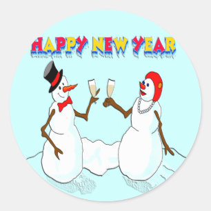 Die Schneemänner des neuen Jahres Runder Aufkleber