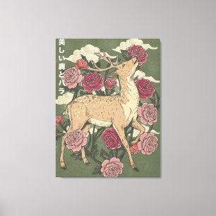 Die schöne Hirsch und Rosen Leinwanddruck