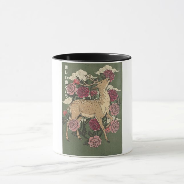Die schöne Hirschkuh und Rosen Tasse (Zentrum)