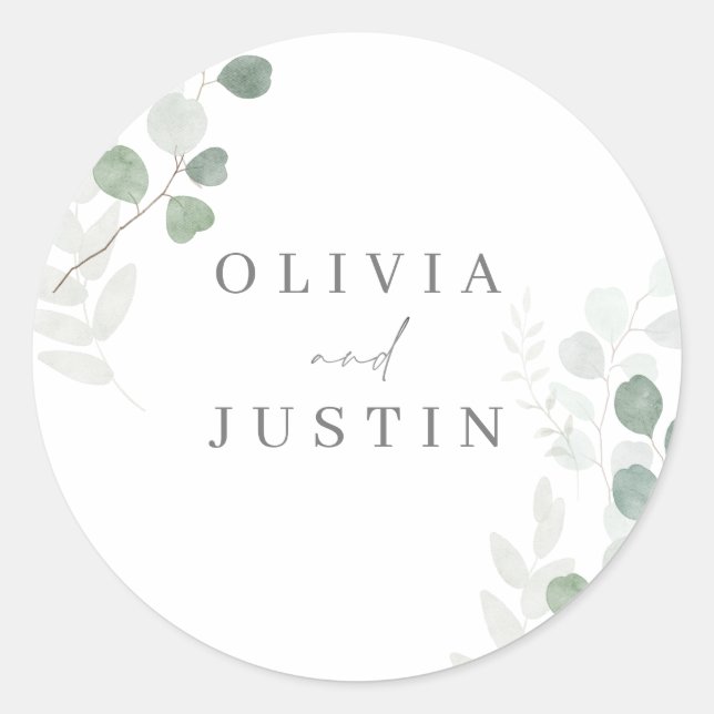 Die schöne Hochzeit: Grüne Leaf Elegance Hochzeit Runder Aufkleber (Vorderseite)