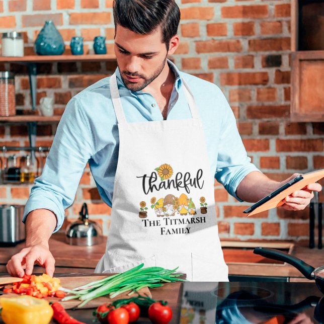 Die schöne kleine Sonnenblumenfamilie Lange Schürze (thankful family thanksgiving apron)