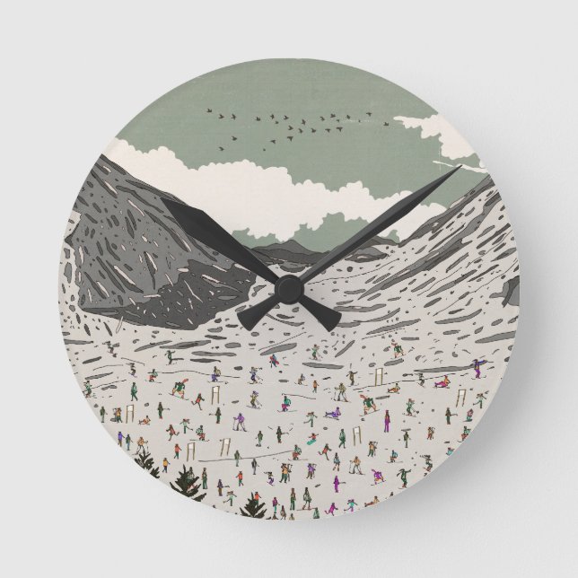 Die schöne Winter-Skilandschaft Runde Wanduhr (Vorderseite)