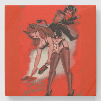 Die Schönheit und der Krampus Vintage Weihnachten Steinuntersetzer