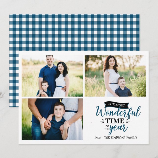 Die schönste Zeit Blue Holiday Foto Collage Karte (Vorne/Hinten)