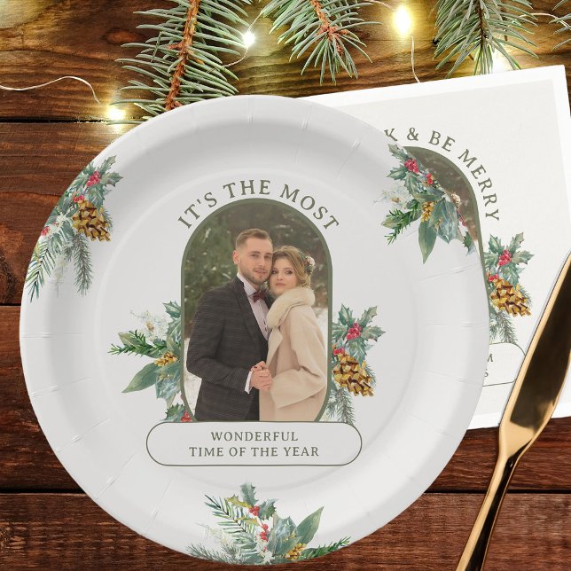 Die schönste Zeit des Fotos Weihnachten Pappteller (Most Wonderful Time of the Year Christmas Photo plates - Rounded Lozenge Photo Collage collection)