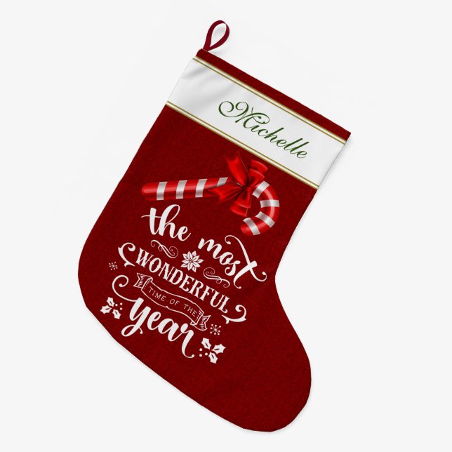 Die schönste Zeit des Jahres Monogram Großer Weihnachtsstrumpf (Vorderansicht (hängend))