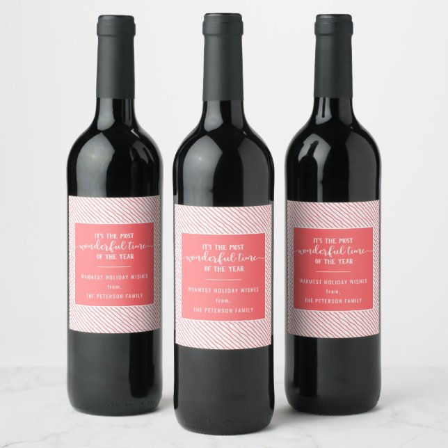Die schönste Zeit des Jahres Rosa Urlaubwein Weinetikett (Flaschen)