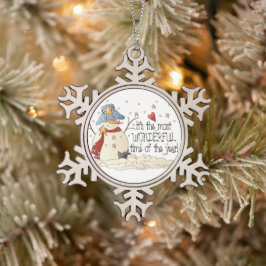 Die schönste Zeit Schneemann Weihnachtsschmuck Schneeflocken Zinn-Ornament