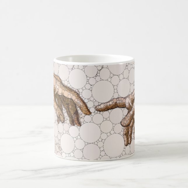 Die Schöpfung Adams, Hände nach Michelangelo Kaffeetasse (Mittel)