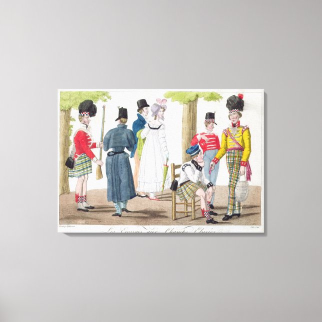 Die Schotten auf den Champs Elysees, graviert von  Leinwanddruck (Vorderseite)