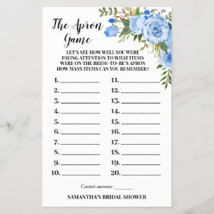 Die Schürze Brautparty Blue Flowers Game Card Flyer