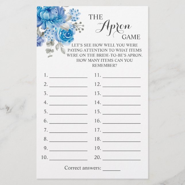 Die Schürze Dusche Blue Blume Game Card Flyer (Vorne)