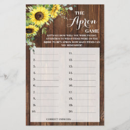 Die Schürze Game Sunflowers Brautparty Game Card Flyer
