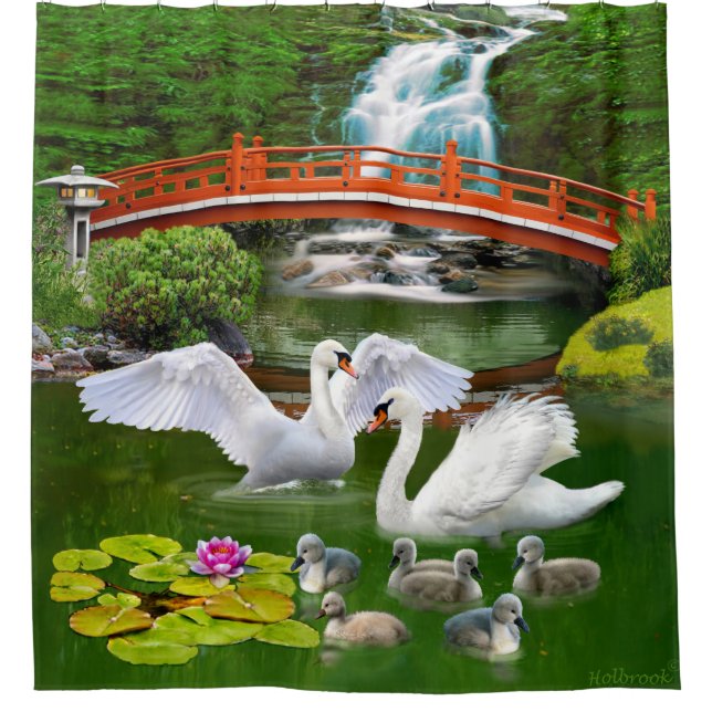 DIE SCHWAN-FAMILIE DUSCHVORHANG (Vorderseite)