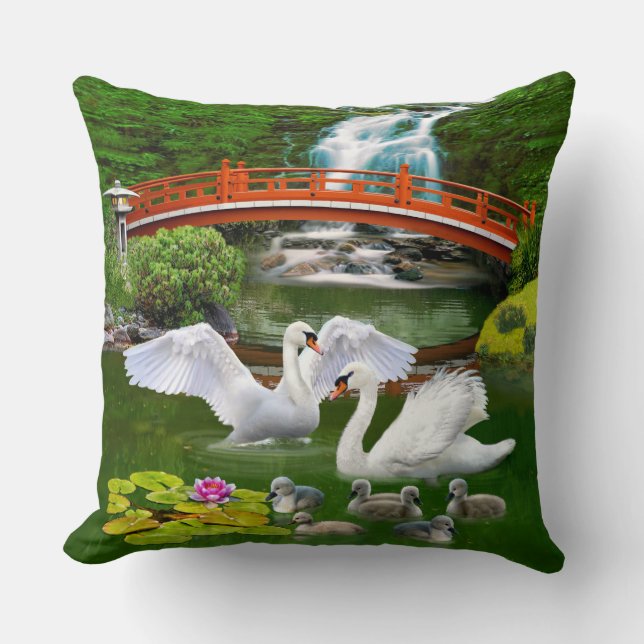 Die Schwan-Familie Kissen (Vorderseite)