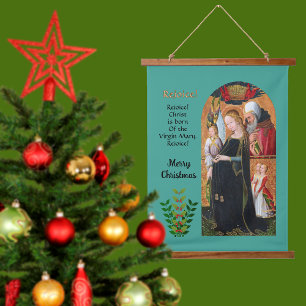 Die schwangere Madonna mit dem heiligen Josef Wandteppich Mit Holzrahmen