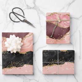 Die schwarz-rosa Sequins Agate Geschenkpapier Set
