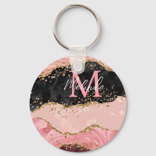 Die schwarz-rosa Sequins Agate Schlüsselanhänger (Vorderseite)
