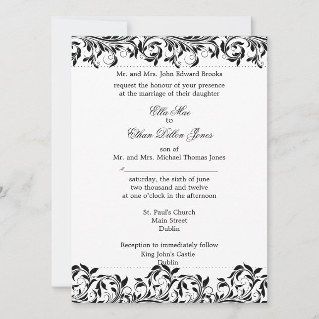 Die Schwarz-Weiß-Hochzeit von Sarah Jane Einladung (Vorderseite)