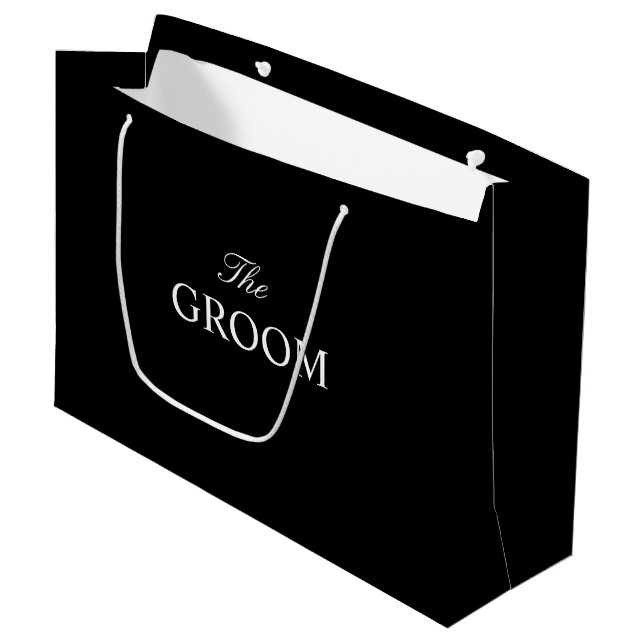 Die Schwarz-weiße Geschenktasche auf dem Boden Große Geschenktüte (Vorderseite Schrägansicht)