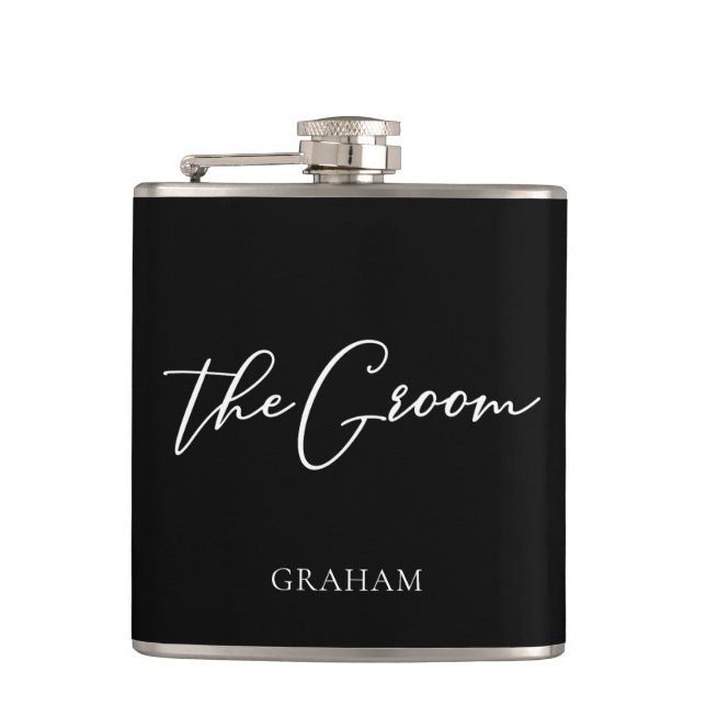 Die Schwarz-weiße Hochzeit der Groom Chic Flachmann (Vorderseite)