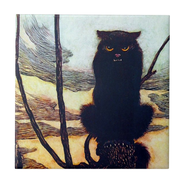 Die schwarze Katze Fliese (Vorderseite)