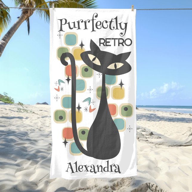 Die schwarze Katze Mitte des Jahrhunderts ist perf Strandtuch (Purrfectly Retro Black Cat Mid Century Beach Towel)