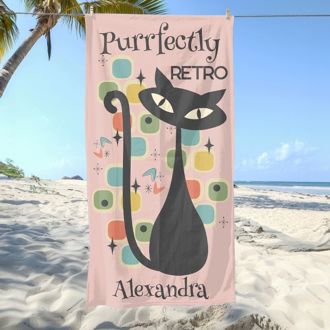 Die schwarze Katze Mitte des Jahrhunderts ist perf Strandtuch (Purrfectly Retro Black Cat Mid Century Beach Towel)