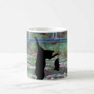 Die schwarze Katze und Maus hängen Kaffeetasse