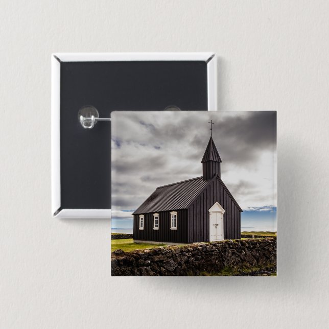 Die Schwarze Kirche Budir, Island Button (Vorne & Hinten)