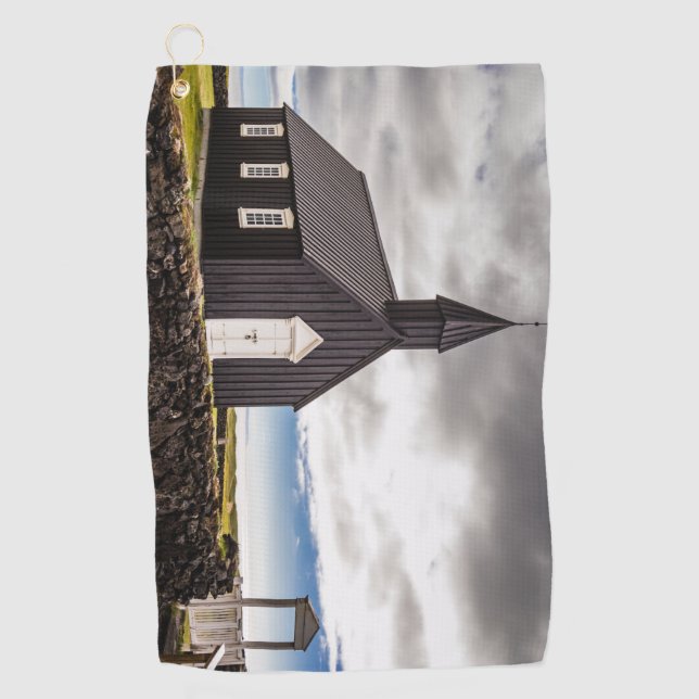 Die Schwarze Kirche Budir, Island Golfhandtuch (Vorderseite)