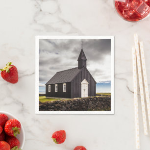 Die Schwarze Kirche Budir, Island Serviette