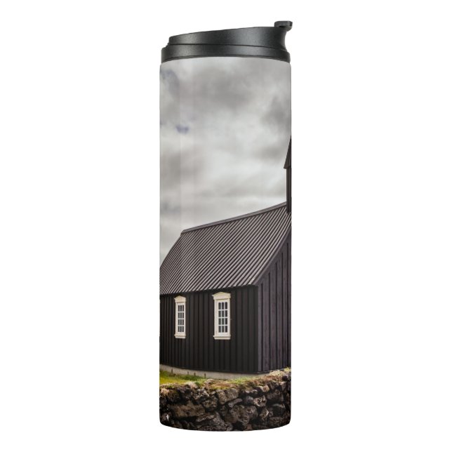 Die Schwarze Kirche Budir, Island Thermosbecher (Nach links gedreht)