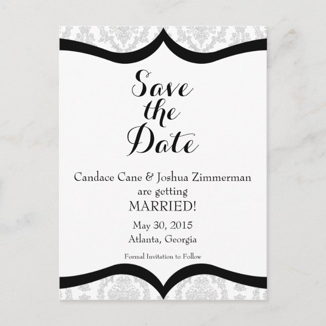 Die schwarze Krawatte Save the Date Ankündigungspostkarte (Vorderseite)