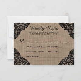 Die schwarze Spitze der rustikalen Hochzeitskollek RSVP Karte