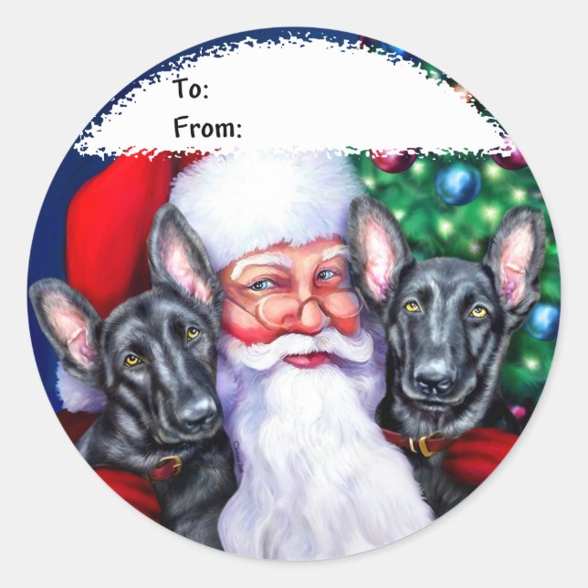 Die schwarzen deutschen Hunde des Weihnachtsmanns Runder Aufkleber (Vorderseite)