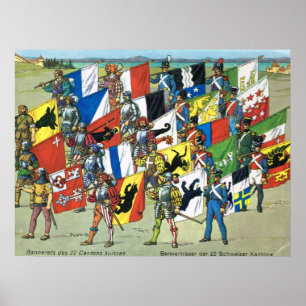 Die Schweiz, Fahnen der 22 Schweizer Bezirke Poster