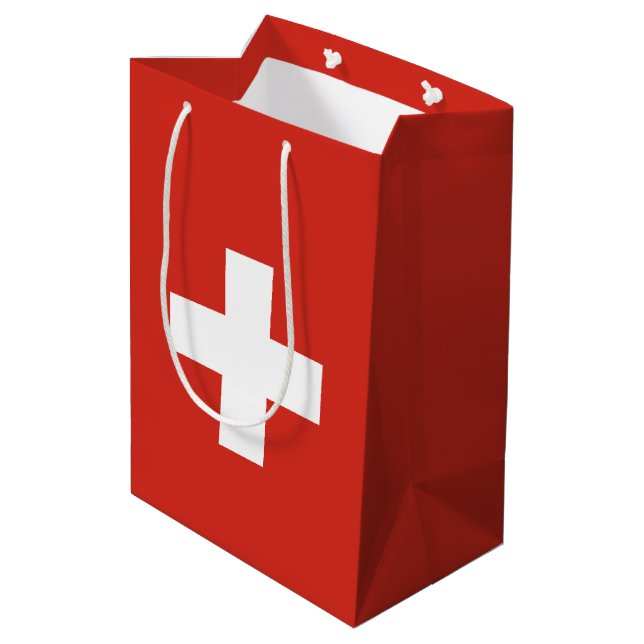 Die Schweiz-Flagge Mittlere Geschenktüte (Rückseite Schrägansicht)